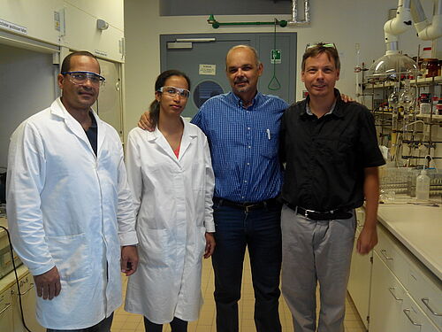 Dr. Rodisnel Perdomo Rivera, Dr. Marian Blanco Ponce, Prof. Raul C. Lopez Sanchez, Prof. Peter Langer (v.l.). Foto: Universität Rostock